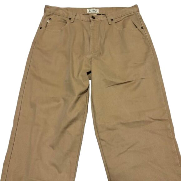 L.L. Bean Relaxed Fit Khaki Pants Thick Flannel Lined Workwear Mens Size 35x30 - Picture 2 of 8
